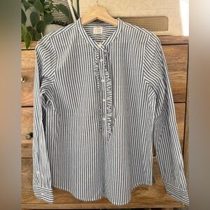 *NWT* JCrew Factory Women’s Ruffle-Front Popover Shirt in Navy Stripe, Size S